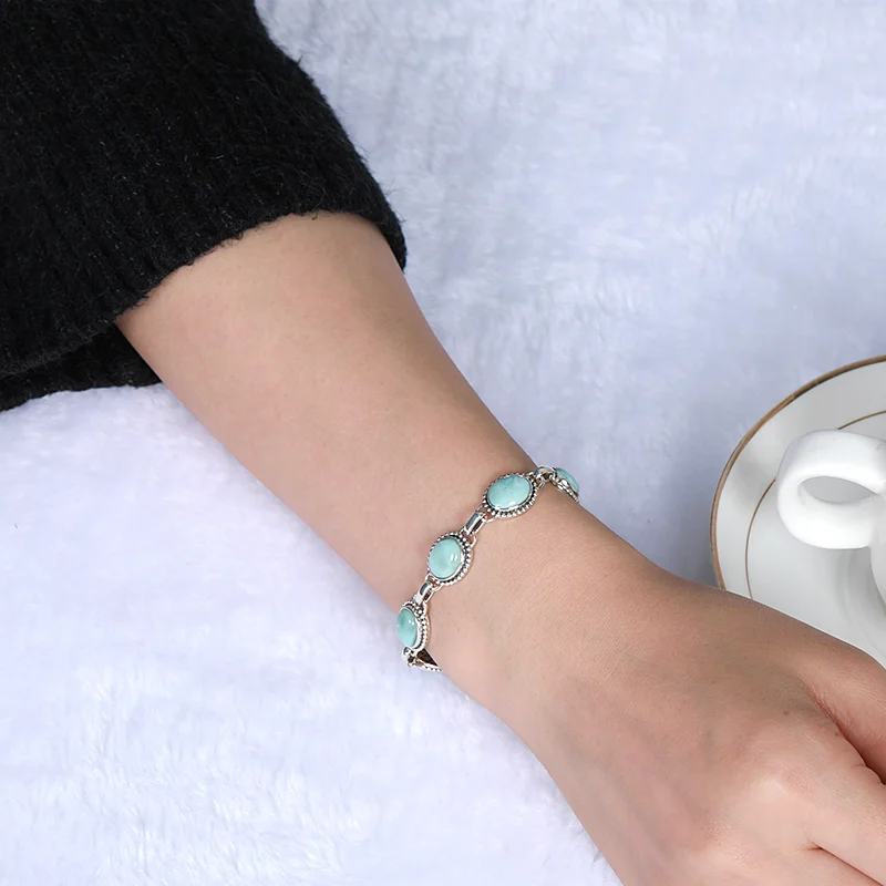 
Jewelry Charm 925 Sterling Silver Larimar Woman Bangle New 2021 Wholesale Fashion For Party TRENDY Oval Triangle Bracelet Gift 