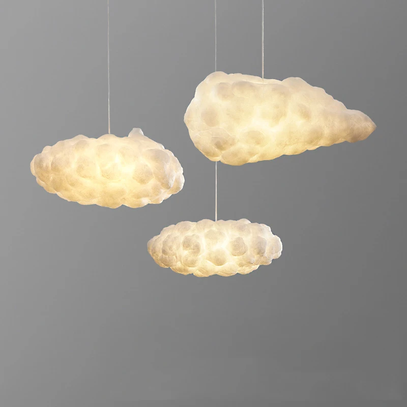 Soft cotton shell pendant chandelier lamp white floating hanging shade shape cloud light for baby bedroom decoration