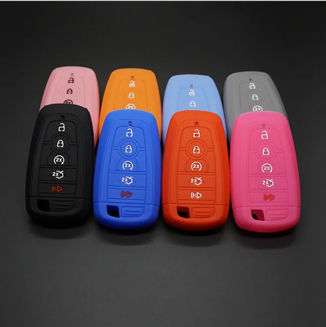 Siliconer rubber car key case cover for Lincoln continental 2017 MKC MKX MKZ ford Mondeo 5 button smart key case cover