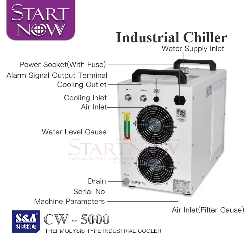 S&A CW5000 Series Industrial Water Chiller CW5000TG 50/60Hz CW5000DG 110V 1/2 HP CW5000TI 80W CO2 Laser Tube Cooling Chiller