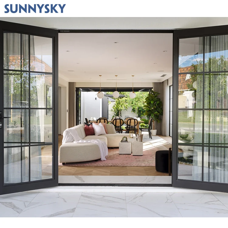 Sunnysky Contemporary White French Doors with Aluminum Frame and Fiberglass Front Exterior