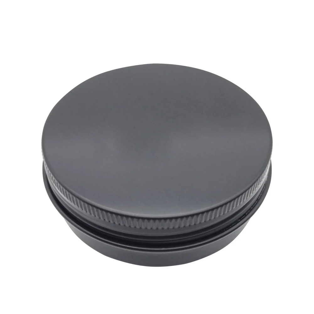 custom wholesale 2oz round cosmetic cream candy spice pill mint small black metal mini tin Box with screw lid jar aluminum can