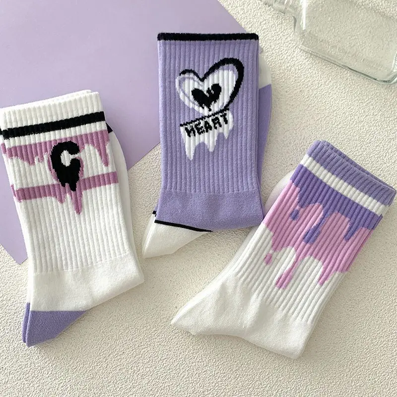 Jingwen women cotton material purple suit mid-tube cartoon sports socks