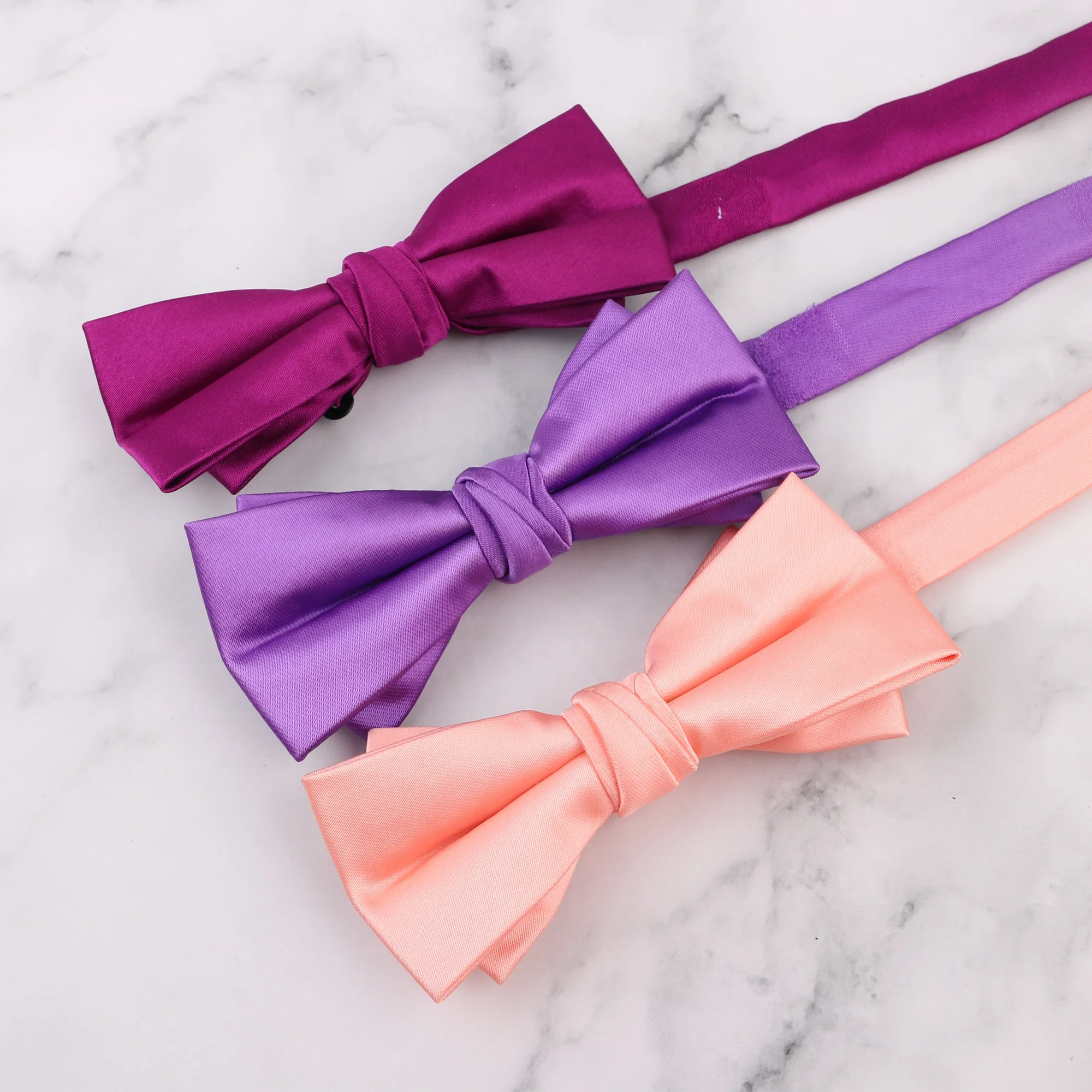 Personalized fashion business handmade bowties pink purple high quality cheap adjustable bow tie satin polyester bow yies