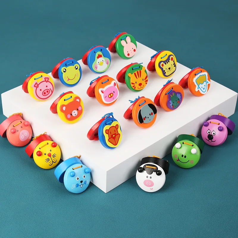 Mumoni Cartoon Animal Wooden Castanets Early Educational Musical Toy Wooden Bell Rattle Off Musical Instrument Hand Clapper Toy