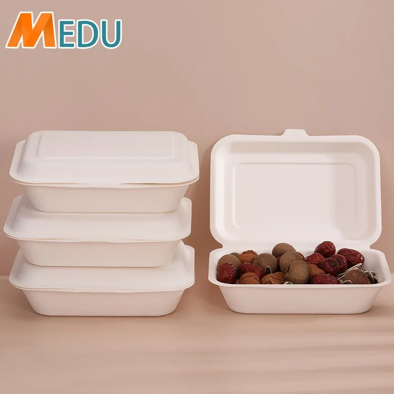 Custom Biodegradable Compostable Sugarcane Bagasse Sugar Cane Disposable Food Container Takeaway Packaging Lunch Box For Food