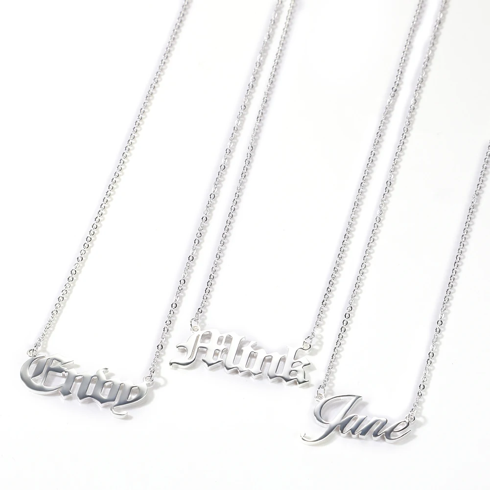 Personalized 925 Sterling Silver Necklace Custom Name Plate 16inches Hip Hop necklace Jewelry For women