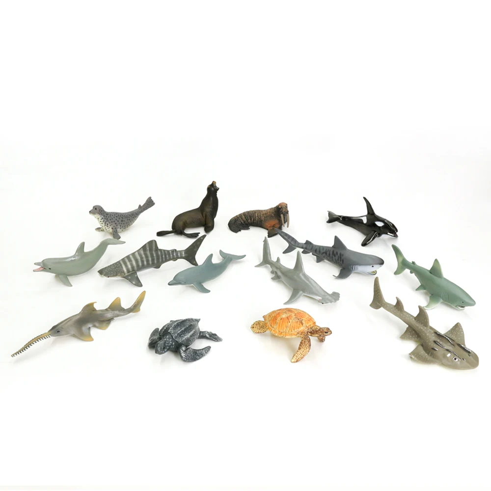 MU GROUP High simulation aquatic  PVC solid deep ocean shark tortoise dolphin model plastic sea animal toy set