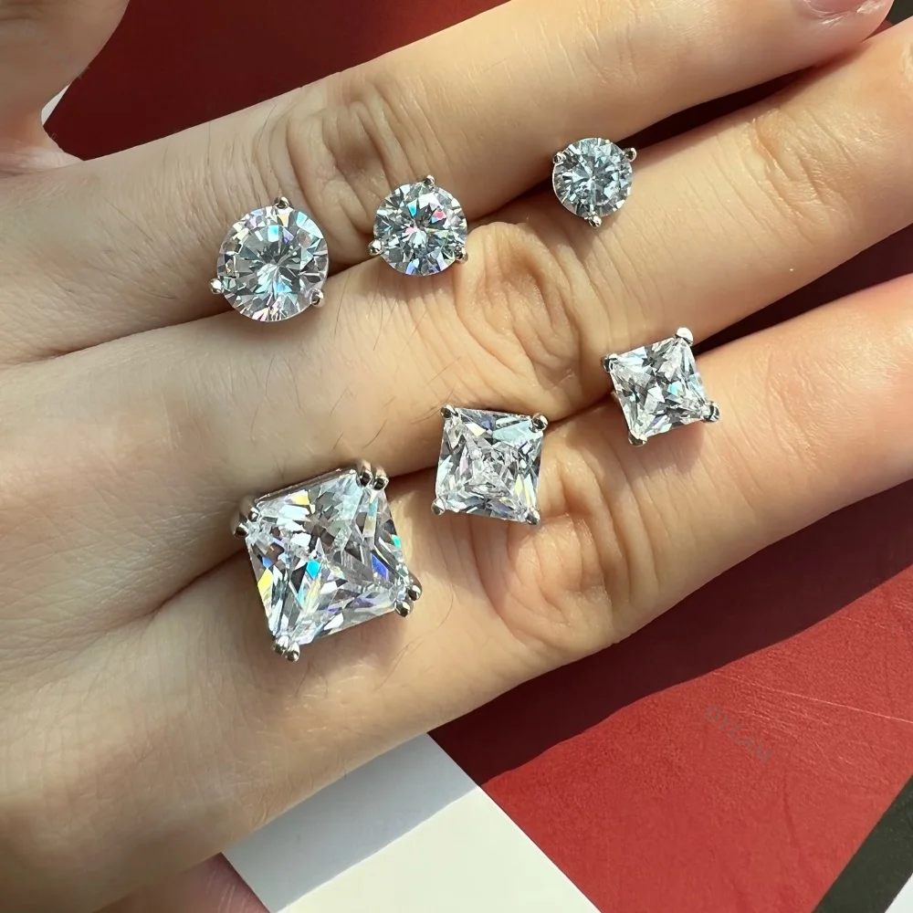 2022 Trendy Dainty Jewelry Minimalist Bling 925 Sterling Silver Big 5A Zircon Custom Designer Fashion Stud Earrings