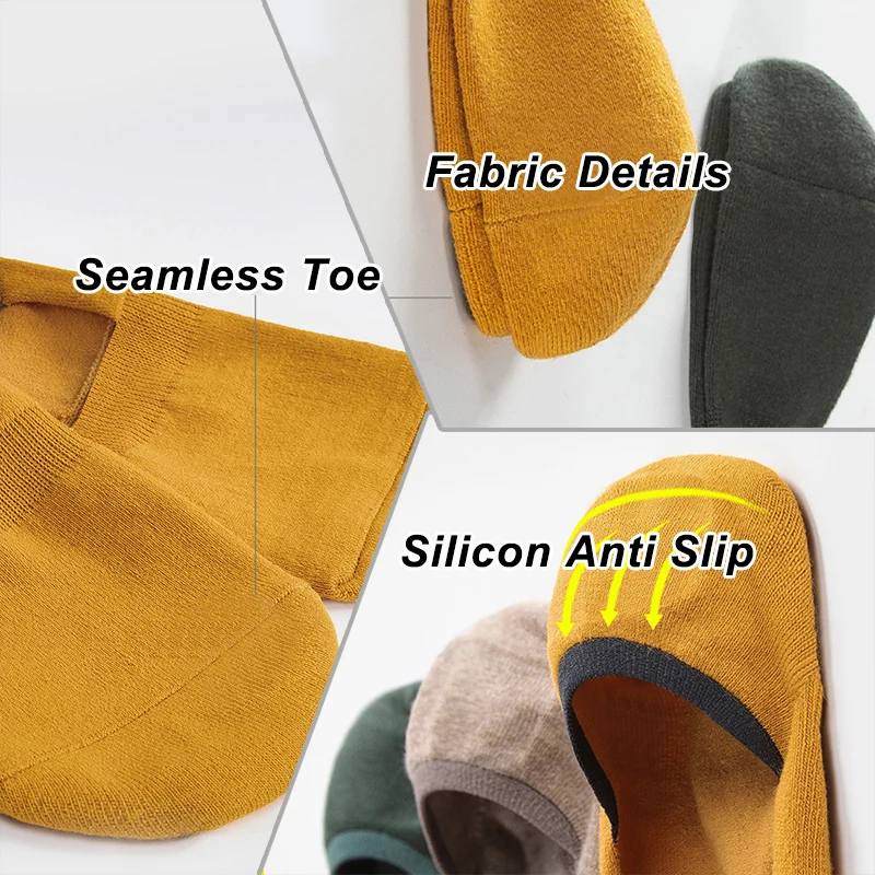 New Fashion Non Slip Silicone Summer Boat No Show Colorful Solid Stripes Comfortable Men Invisible Socks