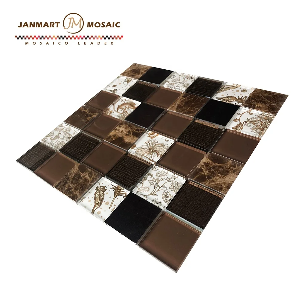 Elegant Art Arabesque Mixed Glass Natural Stone Mosaic Bathroom Pool Tiles Glass Mosaic Square Marble Mosaic Tile