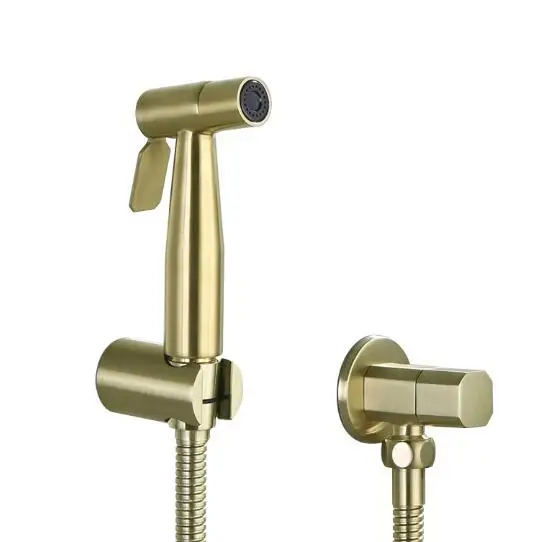 Wall Mounted Brushed Gold SUS304 Bidet Sprayer Bathroom Toilet Handheld Shower Bidet Set with Angle Valve and Holder