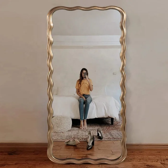 Modern Simple Style Irregular Full Length Mirror Dressing Fitting Standing Floor Mirror for Bedroom Room Living Room Furniture