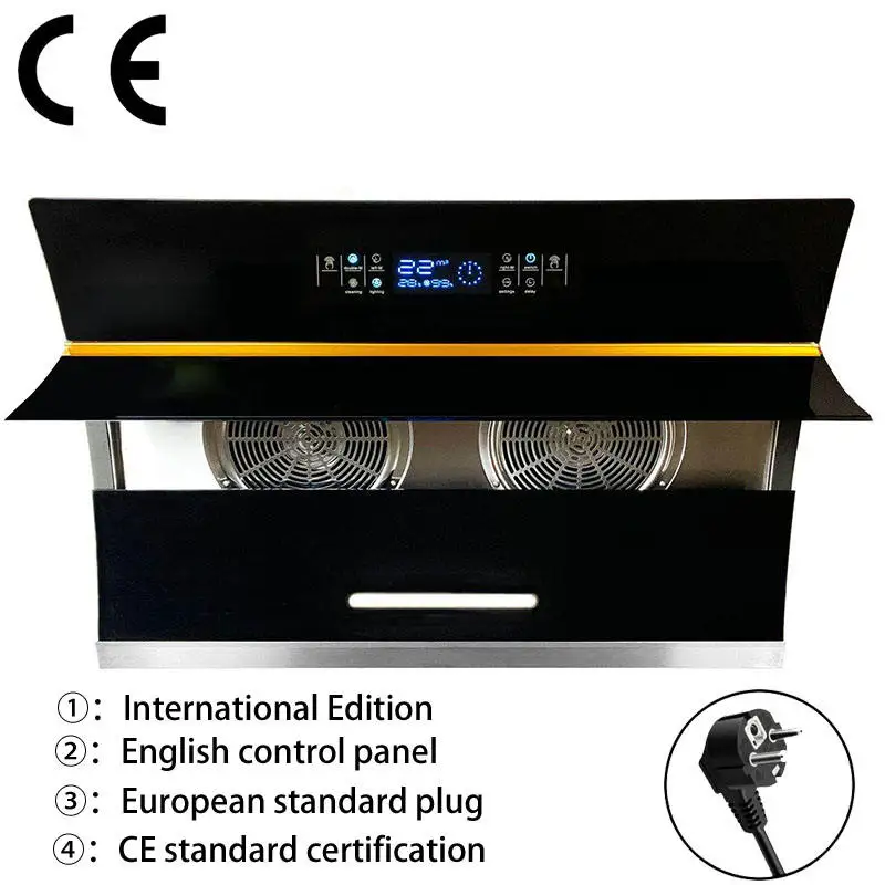 Wall mounted 36 inch kitchen hood smoke extractor fan 24 double suction black modern Infrared Sensor Switch Smart Range Hood