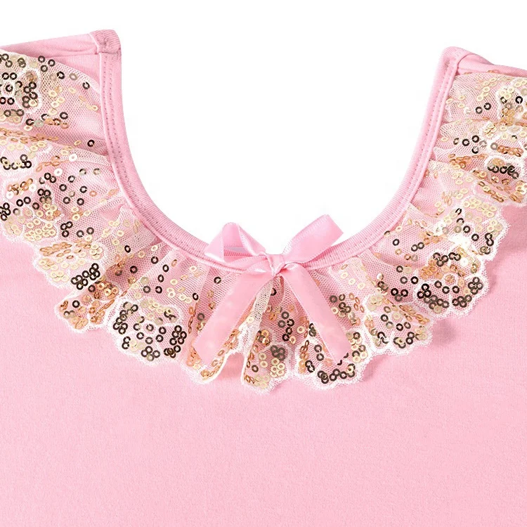 Kids Long Sleeve Ballet Leotards with Skirt Sparkly Sequin Lace Mesh Dance Costume Ballerina Outfits Little Girls Ballet Dress