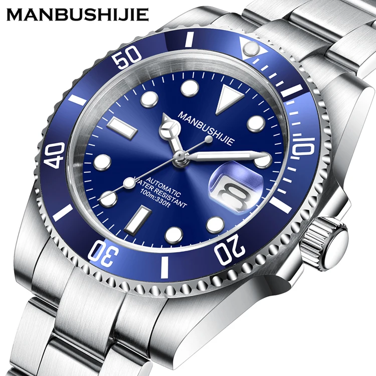 Hot sale 40mm MANBUSHIJIE Blue Dial Sapphire Glass Date 10ATM Diver Watch NH35 NH36 Automatic Luxury Men Mechanical Watch