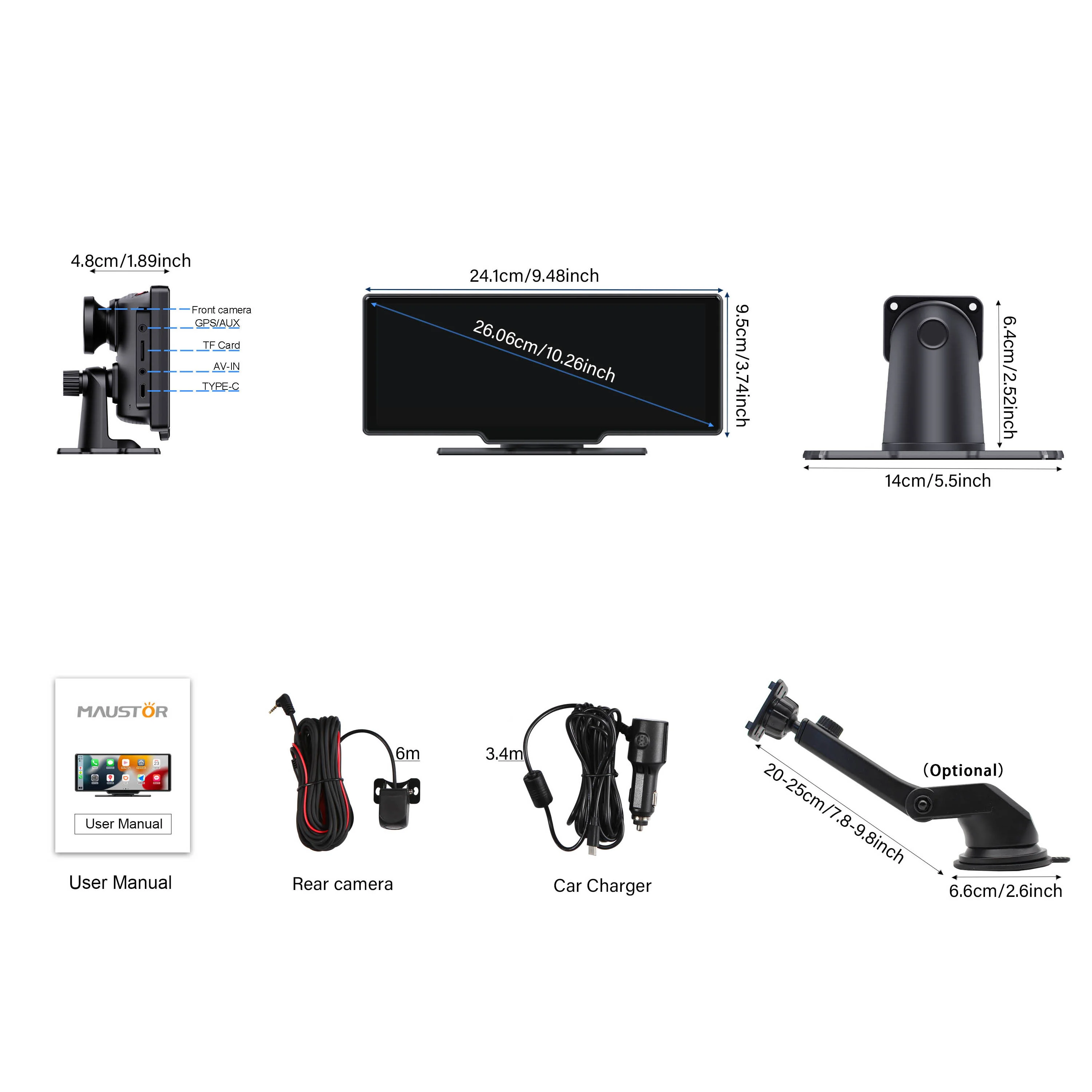 10.26 inch  Dual BT Stereo Android auto Car Radio Wireless Carplay Car Play Dashcam DVD Audio System mp5 player for car