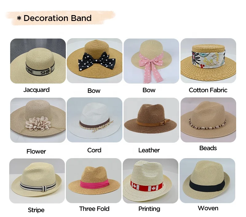 Wholesale Cheap Customized Ribbon Gentlemanly Men Women Straw Paper Cowboy Hats Hot Selling Visor Hat
