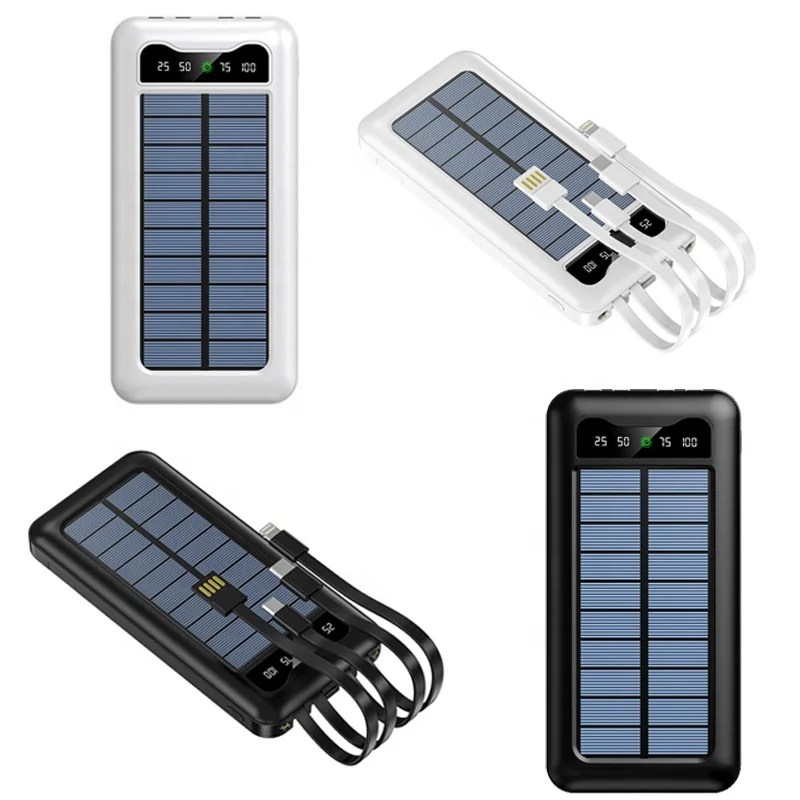 New Solar Power Bank 10000Mah Portable Mobile Charger Built In Cables Power Bank For All Phone Oem