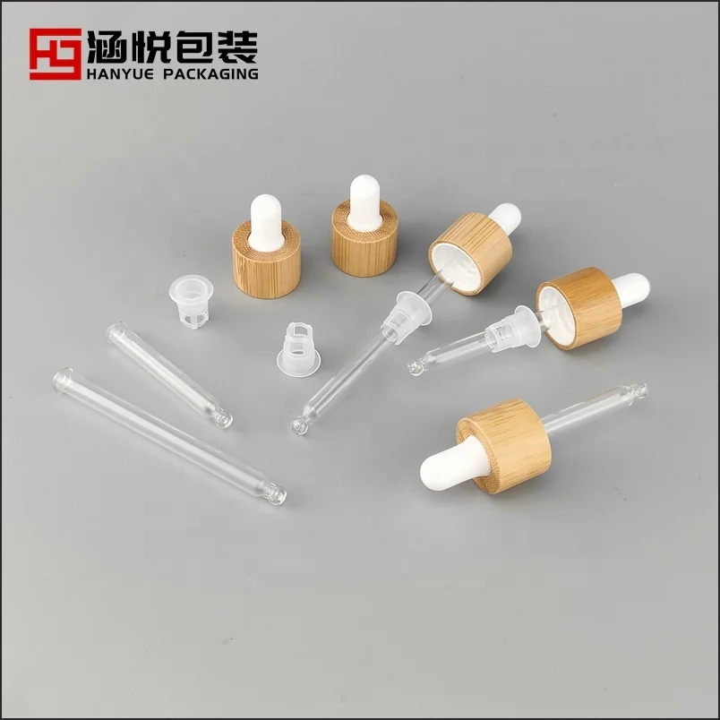 18mm bamboo dropper cap cosmetic dropper serum dropper with glass pipette and wiper plug for essential oil bottle