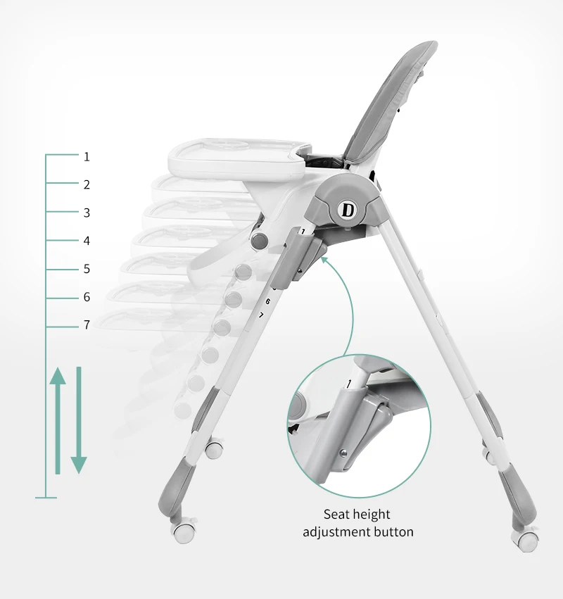 PU Cushion Foldable Baby Dining Chair With Wheels Movable Baby High Chairs Durable Kids Feeding Chair
