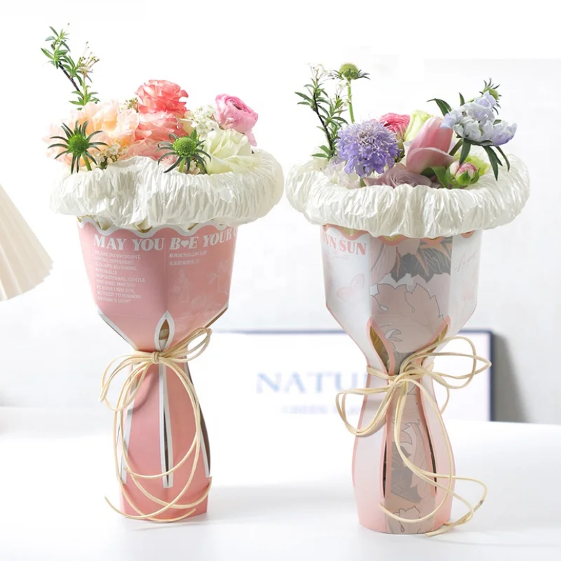 Custom Printed Bouquet Stand Paper Box Unique Flowers Bouquets Packaging Vase Boxes Customization Flower Display Paper Box
