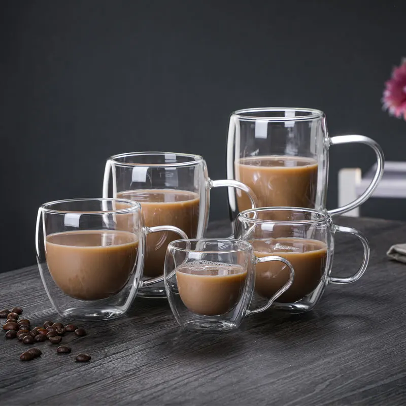 Heat-resistant double-layer tumbler High borosilicate with handle tumbler Creative office cup Glass coffee cup mugs