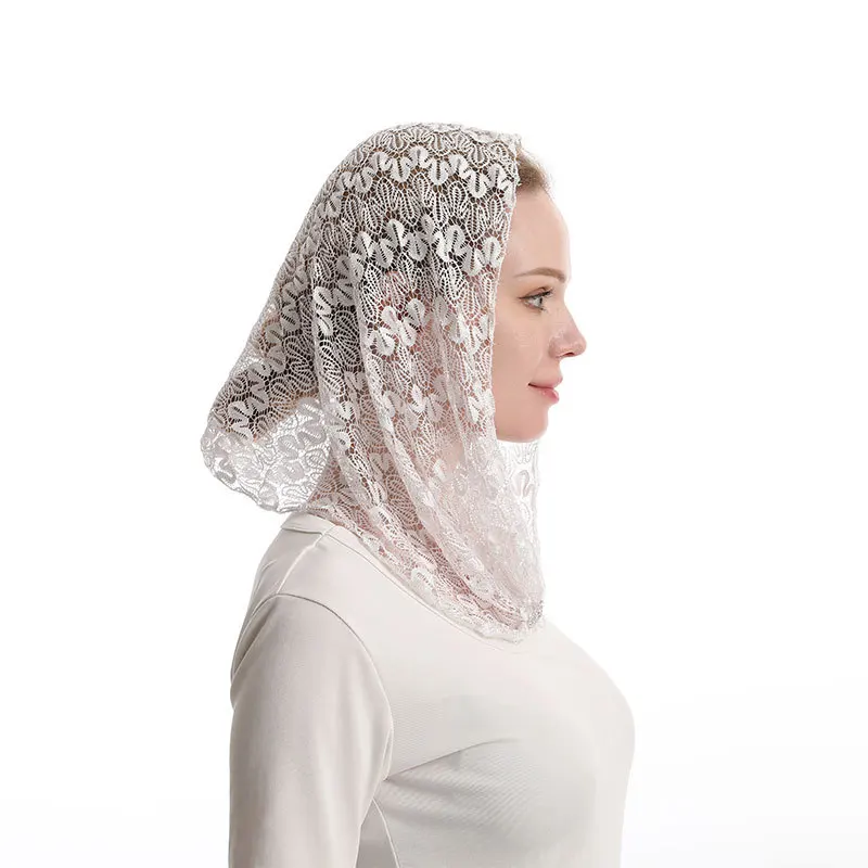 Y-Z Mass headcloth white single layer head covering lace edged bridal muslim veils for hijab ladies veil