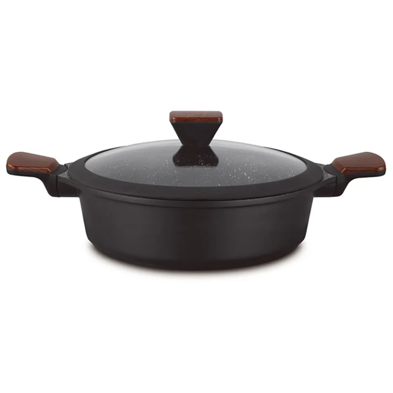 Hot selling non-stick marble coating casserole high quality die cast aluminum cookware set with silicon lid