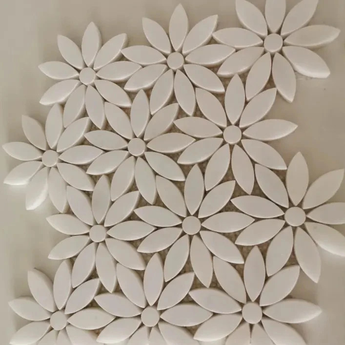 Christmas decor parquet white mix color bathroom kitchen wall thassos lotus daisy hexagon flower pattern mosaic tile