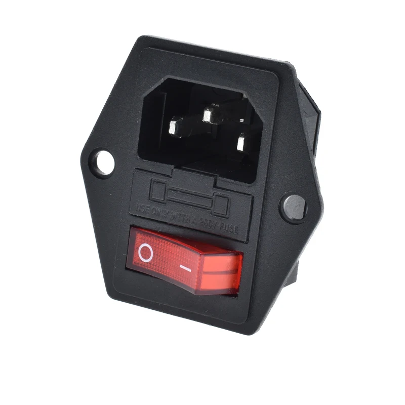 AC250V 10A C14 power socket with fuse 13A rocker switch red indicate light 3 pin male industrial connector