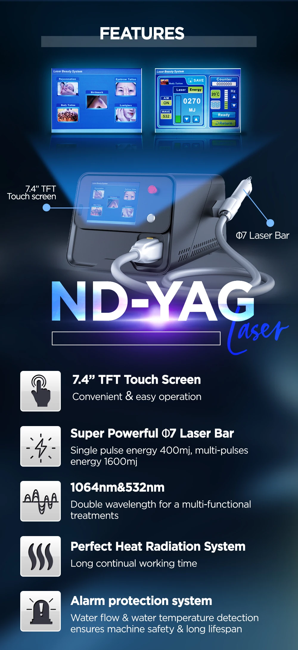 ADSS Nd Yag Laser Tattoo Removal Professional Big Spot Removal Carbon Peel Skin Rejuvenation Laser Beauty Machine