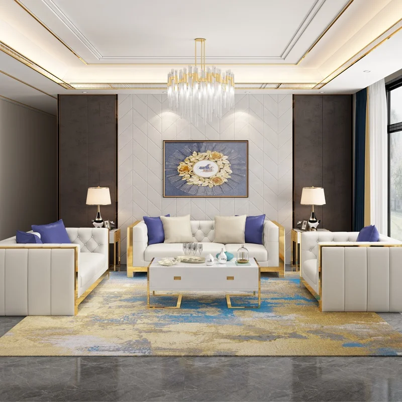 New Product Promotion Leather Living Room Two Modern Corner Sofa Sets Furniture