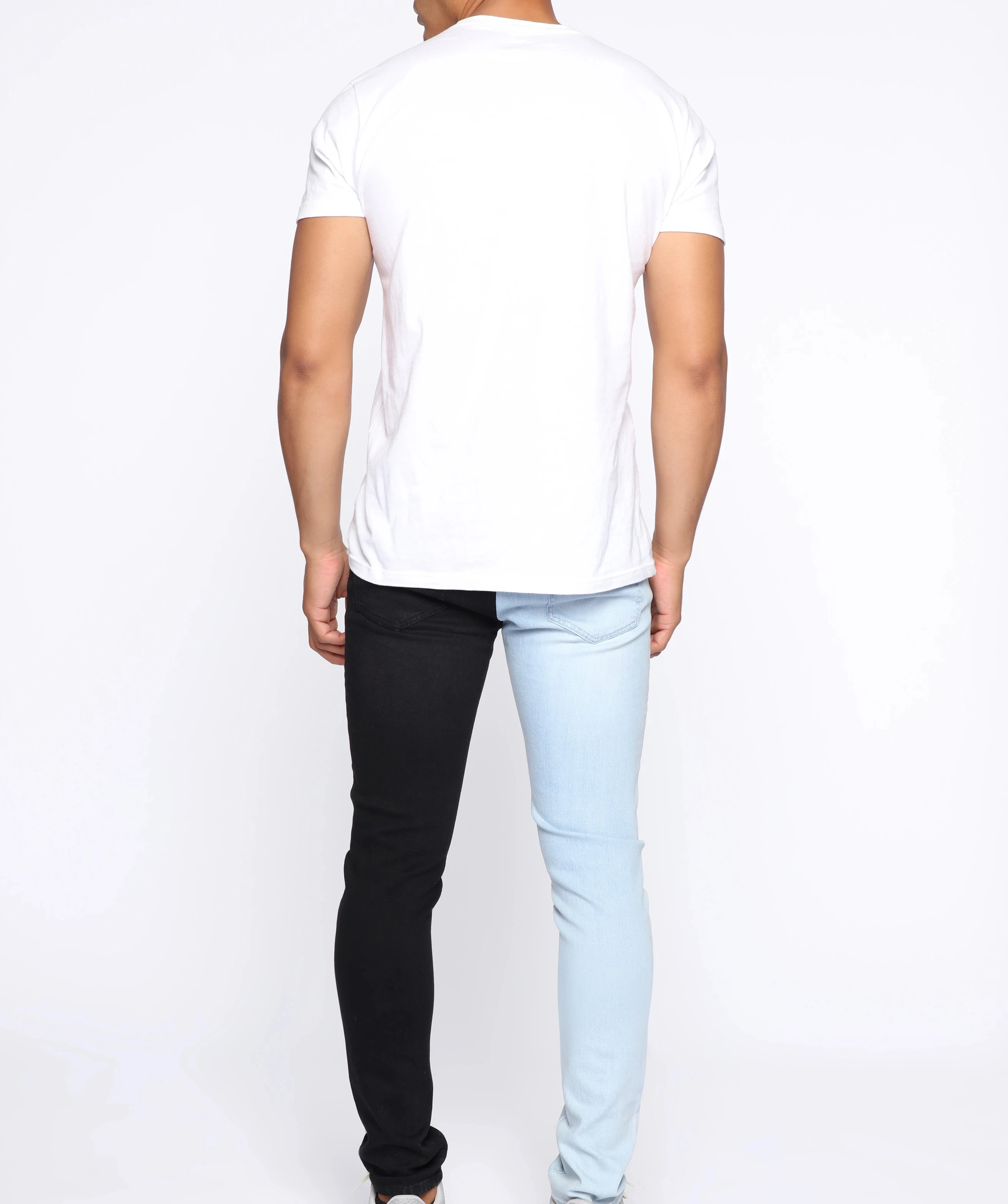 
Wholesale Custom High Quality Men Washed Denim Two Tone Color Skinny Jeans 