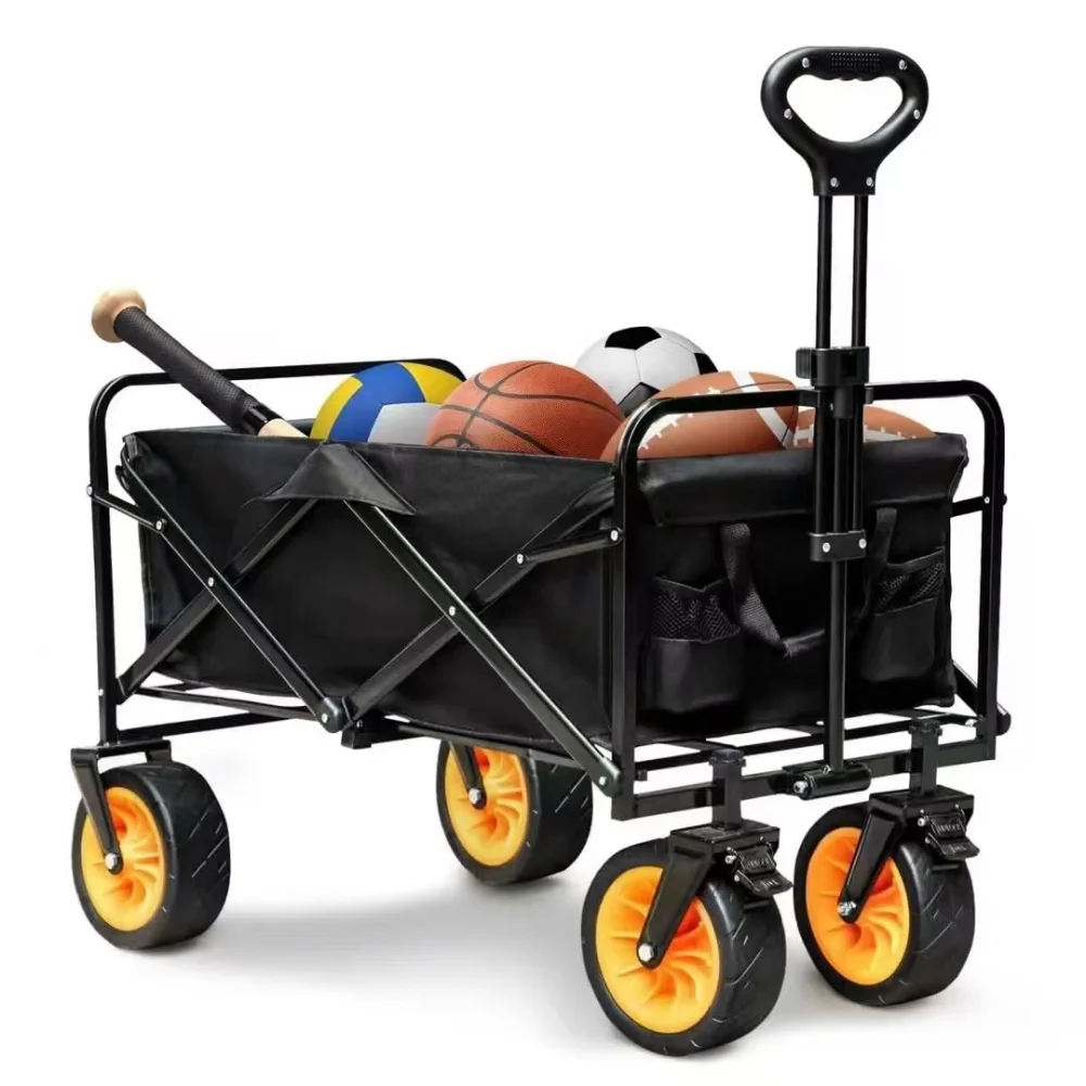 Garden Camping Cart Collapsible Outdoor Wagon Steel Frame Folding Picnic Beach Trolley Cart Utility Travel Folding Beach Wagon