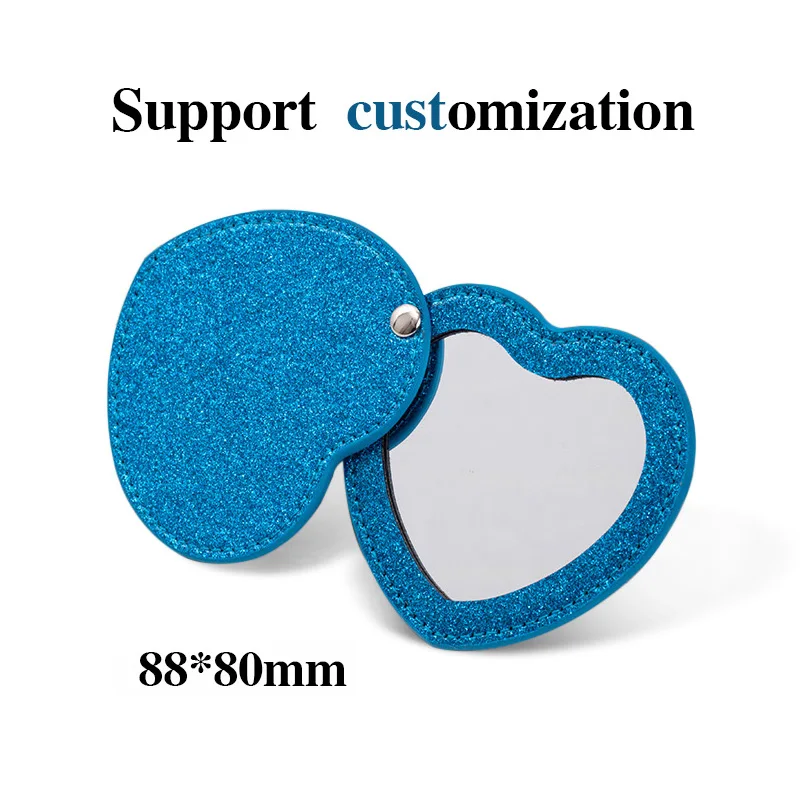 Custom Logo Heart Shape Keychain Mirror with Pu Leather Portable Cute Small Compact Vanity Cosmetic Mirror for Travel