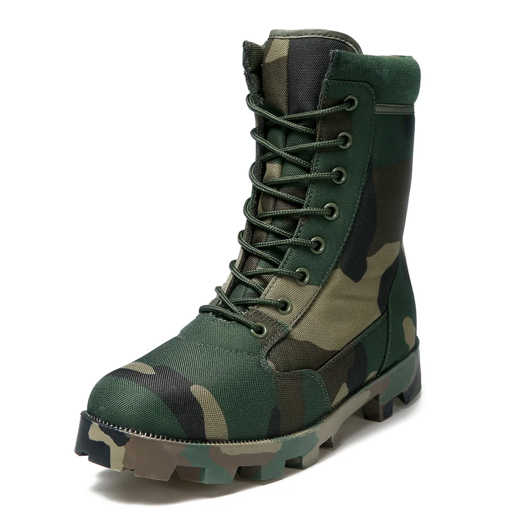 Breathable Waterproof Side Zipper Men Safety Shoes Woodland Camouflage Upper Rubber Outsole Safety Tactical Boots
