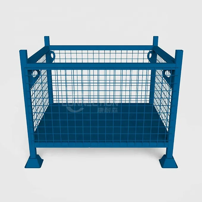 Collapsible storage steel wire mesh container folding stillage cage industrial transport forklift stackable metal box pallet