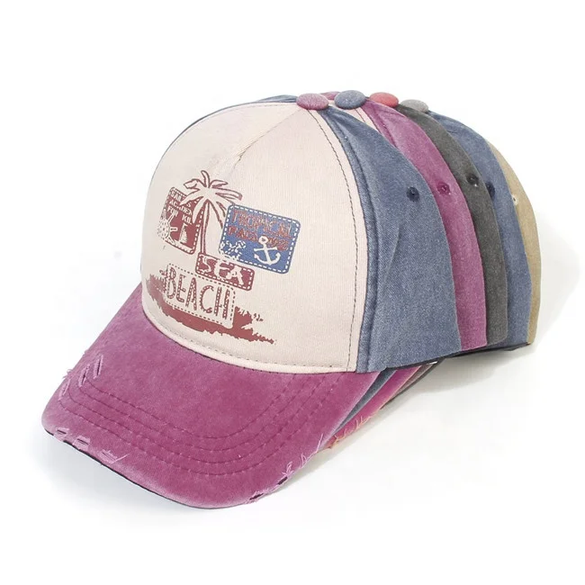 2023 Высококачественная летняя стираемая винтажная пляжная стильная потрепанная Кепка с 5 панелями бейсболки