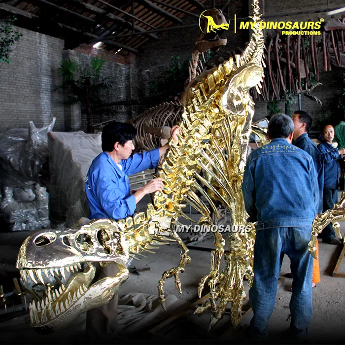 Z My Dino DS-033 Handmade Fiberglass T-Rex Dinosaur Gold Skeleton for Taking Picture