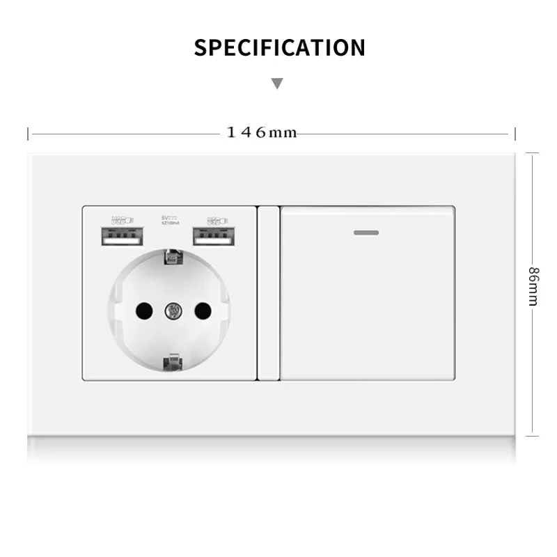 Professional switch factory German USB pop socket switch electrical and 1LED rocker switch