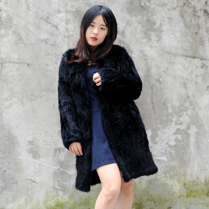CX-G-A-72 вязаные длинные меховые пальто женская одежда из натурального кроличьего меха