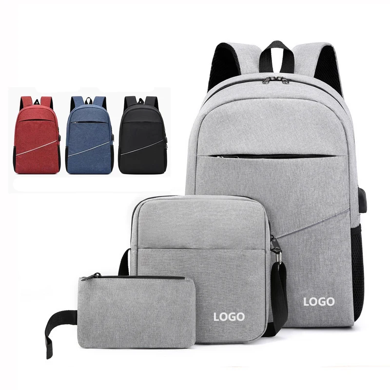 3 in 1 Laptop Backpacks Computer Waterproof Large Capacity 3 Pcs Set for Men Student Travel Outdoor Bags Office Polyester