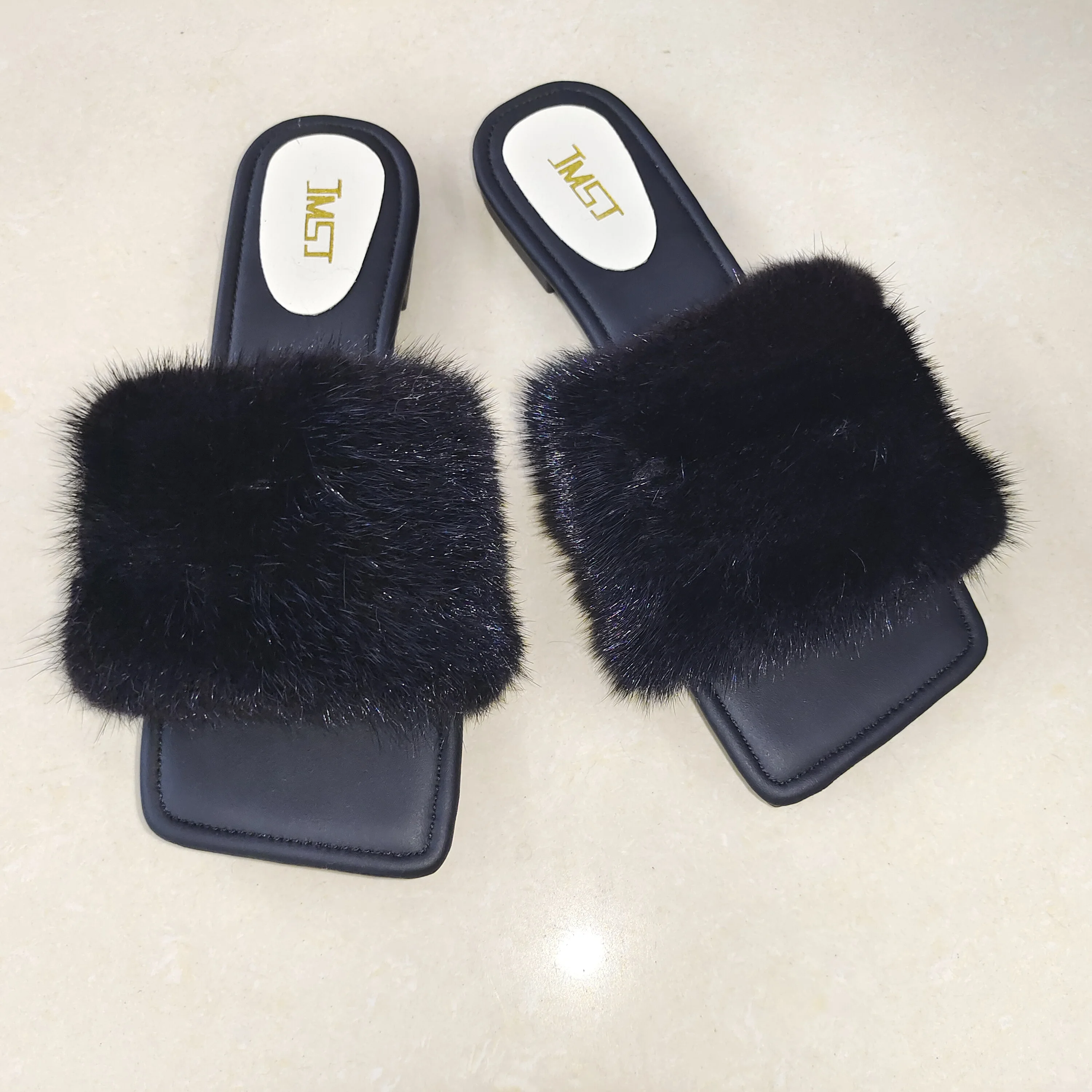 2023 fur slides for women wholesale mink fur slippers custom summer wedge slippers