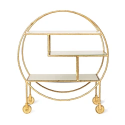 Luxury Golden Metal Round Frame Glass Marble Hotel Trolley Serving Bar Cart
