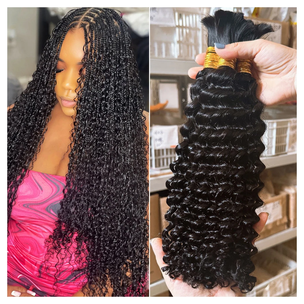 Boho Braiding Indian Deep Curly 100% Human Hair Bulk for human hair knotless braids