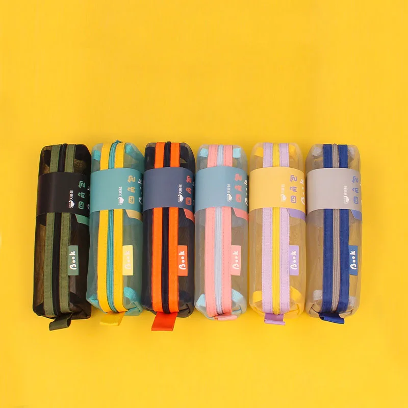 Mesh Pen Bag Simple Pencil Case Color Pen Pouch In Primary School Exam Zipper Transparent Stationery Supplies Wholesale