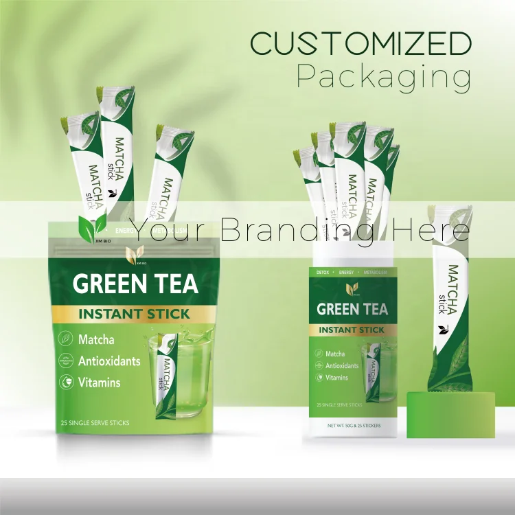 Customized Energy Boost and Detox  With Green Tea Matcha Instant Tea Packets In Tea Powder Single Serving Sticks
