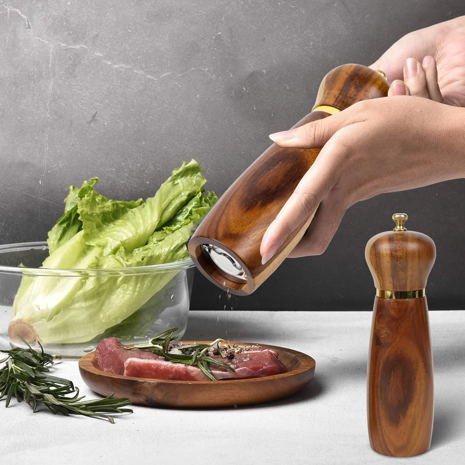 Manual Pepper Mills Salt and Pepper Grinder Acacia Wood Wooden Pepper and Salt Mill with Adjustable Coarseness for Home Cooks