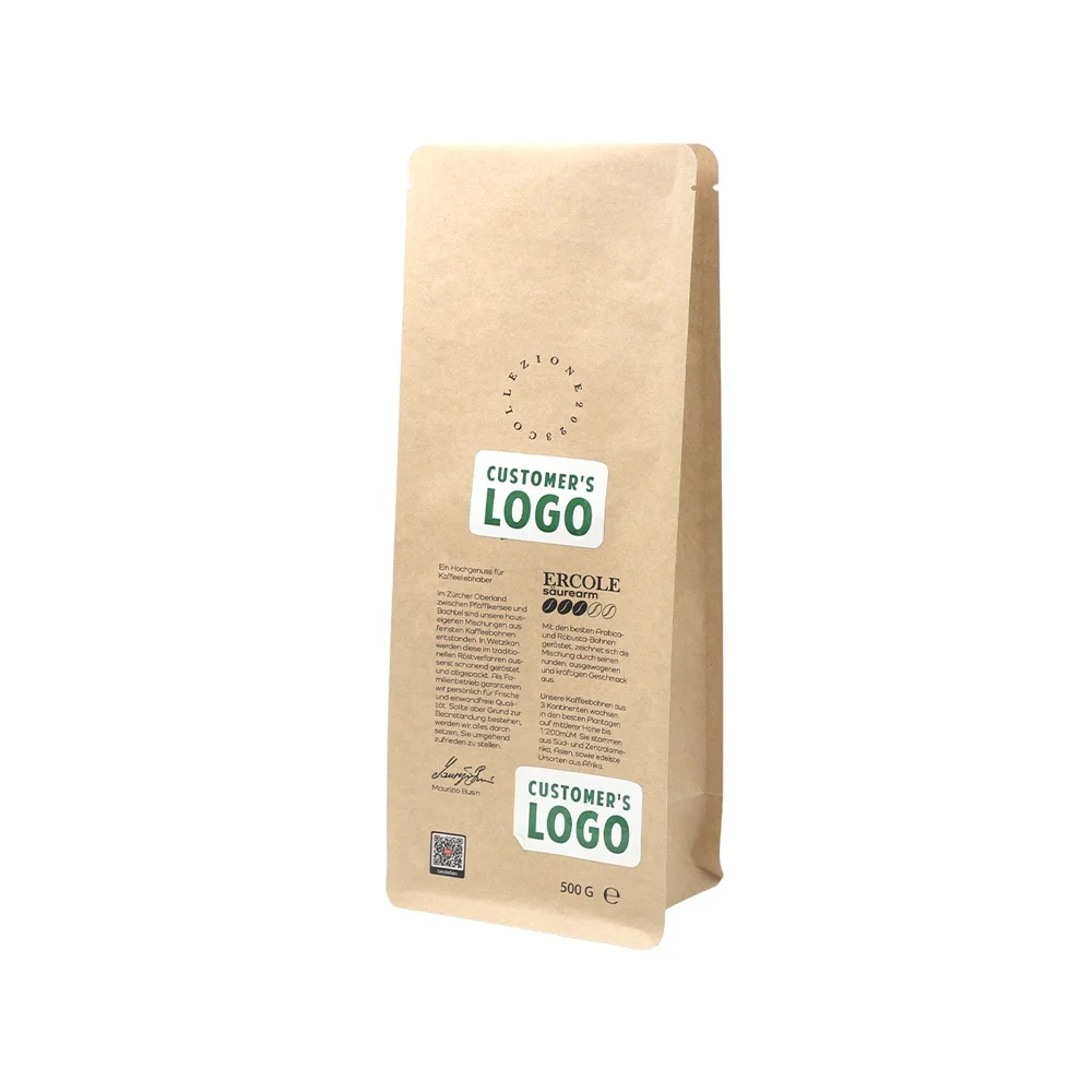 Brown Kraft Food Paper Package Bag Flat Bottom Coffee Kraft Paper Bag For Packaging